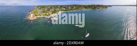 Annisquam Harbour Lighthouse Panorama Luftaufnahme, Gloucester, Cape Ann, Massachusetts, MA, USA. Dieser historische Leuchtturm wurde 1898 an der Anni erbaut Stockfoto