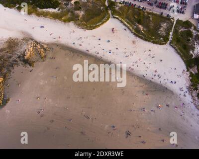 Wingaersheek Beach Luftaufnahme bei Sonnenuntergang in Gloucester, Cape Ann, Massachusetts, USA. Stockfoto