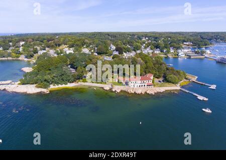 Annisquam Dorf und Yacht Club Luftaufnahme, Gloucester, Cape Ann, Massachusetts MA, USA. Stockfoto