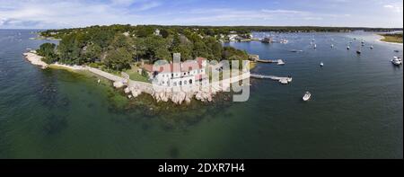 Annisquam Dorf und Yacht Club Luftaufnahme, Gloucester, Cape Ann, Massachusetts MA, USA. Stockfoto