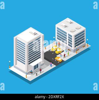 Isometrische Stadt mit Straßen mit Straßen Stock Vektor