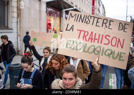 FRA - RENNES - MARCHE POUR LE CLIMAT Vendredi 15 Janvier à Rennes, les lycéens ont fait grêve et ont défilé pour le climat. FRA - RENNES - ZU FUSS Stockfoto
