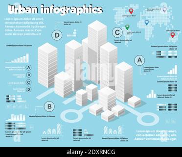 Isometrischer Stadtplan Industrie Infografik Set, mit Stock Vektor