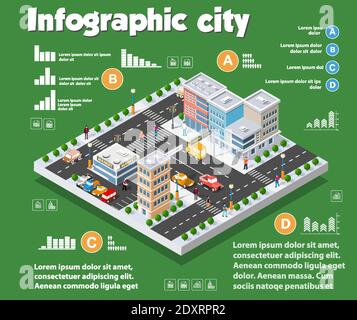 Isometrischer Stadtplan Industrie Infografik Set, mit Stock Vektor