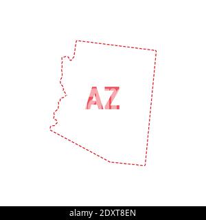 Arizona US State Map umreißt gepunktete Grenze. Vektorgrafik. Abkürzung mit zwei Buchstaben. Stock Vektor