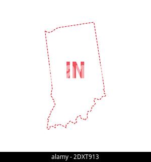 Indiana US State Map umreißt gepunktete Grenze. Vektorgrafik. Abkürzung mit zwei Buchstaben. Stock Vektor