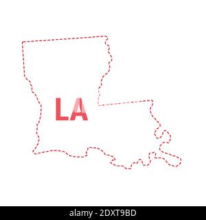 Louisiana US State Map umreißt gepunktete Grenze. Vektorgrafik. Abkürzung mit zwei Buchstaben. Stock Vektor