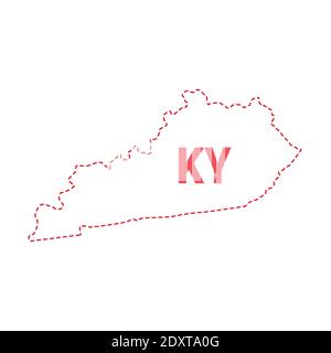 Kentucky US State Map umreißt gepunktete Grenze. Vektorgrafik. Abkürzung mit zwei Buchstaben. Stock Vektor