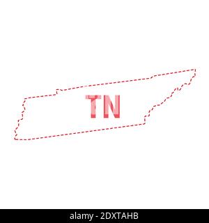 Tennessee US State Map umreißt gepunktete Grenze. Vektorgrafik. Abkürzung mit zwei Buchstaben. Stock Vektor