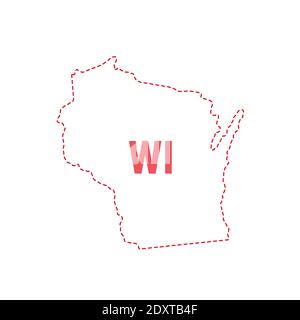 Wisconsin US State Map umreißt gepunktete Grenze. Vektorgrafik. Abkürzung mit zwei Buchstaben. Stock Vektor