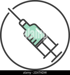 Symbol für Injektionsspritze. Isoliert auf weißem Hintergrund. Stock Vektor