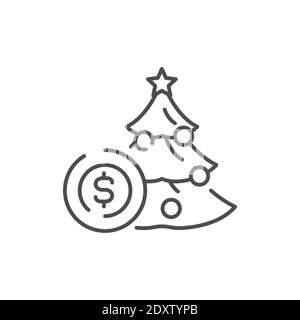 Kaufen weihnachtsbaum Farbe Linie Symbol. Leuchtende Lichter. Bearbeitbare Kontur. Stock Vektor