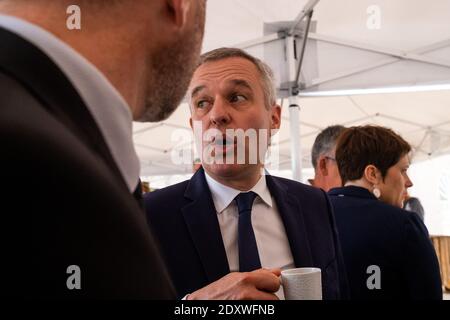 FRA - FRANCOIS DE RUGY EN BRETAGNE François de Rugy, Ministre d’État, Ministre de la Transition écologique et solidaire, inure et visite la Central Stockfoto