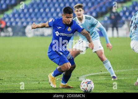 Cucho Hernandez von Getafe CF beim spanischen Meisterschaftsspiel La Liga zwischen Getafe CF und Celta de Vigo am 23. Dezember 2020 im Coliseum Alfonso Perez in Getafe, Madrid, Spanien - Foto Irina RH / Spanien DPPI / DPPI / LM Stockfoto