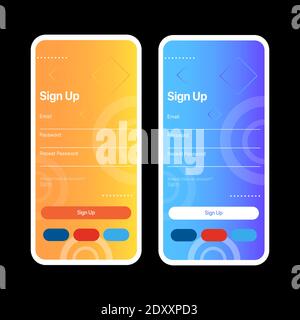 Anmeldebildschirm. Registrierungsformular-Schnittstelle in der mobilen Anwendung. Autorisierung Für Soziale Medien. Vektorgrafik Stock Vektor