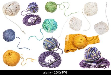 Satz von verschiedenen Skeins isoliert auf weißem Hintergrund Stockfoto