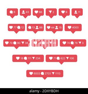 Pop-Up-Symbol Festgelegt. Benachrichtigung Über Soziale Medien. „Gefällt Mir“, „Kommentar“, „Repost“. Vektorgrafik Stock Vektor