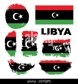 Elegante Grunge Flagge Libyens Land. Glücklicher Tag der Unabhängigkeit Libyens. Pinselflag auf weißem Hintergrund. Vektorgrafik Stock Vektor