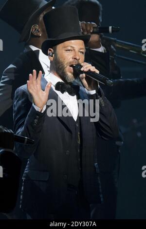 Der französische Sänger Christophe Mae tritt am 30. September 2014 im Palais Nikaia in Nizza in Südfrankreich auf. Foto von Syspeo.R/ABACAPRESS.COM Stockfoto