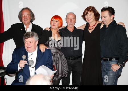 Gonzague Saint-Bris, Jean-Claude Morchoisne, Gerald Dahan, Lola Semonin, Helene Delavault Teilnahme an einer Party zur Feier des 160jährigen Alphonse Allais im Restaurant La Cremalliere in Montmartre, Paris, Frankreich am 21. Oktober 2014. Foto von Sophie Mhabille/ABACAPRESS.COM Stockfoto