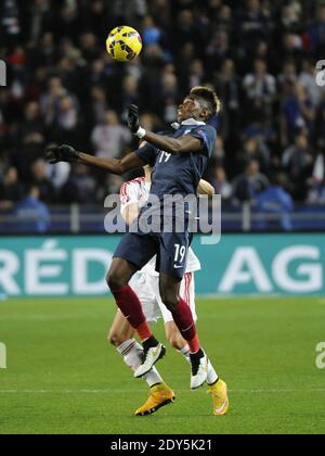 Frankreichs Paul Pogba beim Internationalen Freundschaftsspiel, Frankreich gegen Albanie in Rennes, Frankreich am 14. November 2014. Foto von Philipe Montigny/ABACAPRESS.COM Stockfoto