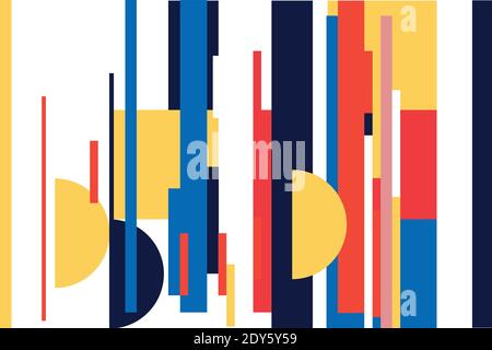 Nahtloses abstraktes Vektor Geometrisches Musterdesign im Bauhaus und mondrian Stil. Farbe hell und modern. Für Hintergrund, Druck, Grafik und Hintergrundbild Stock Vektor