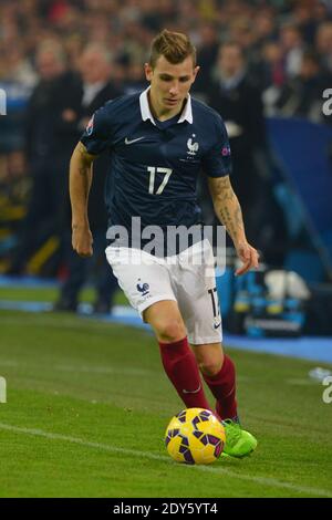 Frankreichs Lucas Digne beim internationalen Fußballspiel, Frankreich gegen Schweden am 18. November 2014 im Stade-Velodrome in Marseille, Frankreich. Frankreich gewann 1:0. Foto von Henri Szwarc/ABACAPRESS.COM Stockfoto