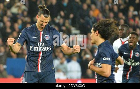 Paris Saint-Germain's schwedischer Mittelfeldspieler Zlatan Ibrahimovic (C) während des französischen Fußballspiels L1 Paris Saint-Germain gegen OGC Nizza am 29. November 2014 im Parc des Princes in Paris, Frankreich. Foto von Christian Liewig/ABACAPRESS.COM Stockfoto