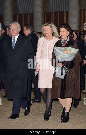 König Carl XVI Gustaf und Königin Silvia von Schweden nahmen an der Einweihung des "Jardin de Lumiere IKEA" (Nordlichter) Teil, der am 2. Dezember 2014 im Garten des Palais Royal in Paris, Frankreich, stattfand. Foto von Nicolas Briquet/ABACAPRESS.COM Stockfoto