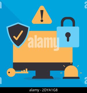 Bündel von Sicherheitssymbolen auf blauem Hintergrund Stock Vektor