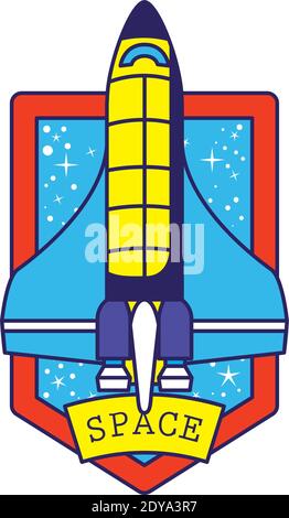 Abzeichen mit einer Rakete und Weltraumschriftzug Stock Vektor
