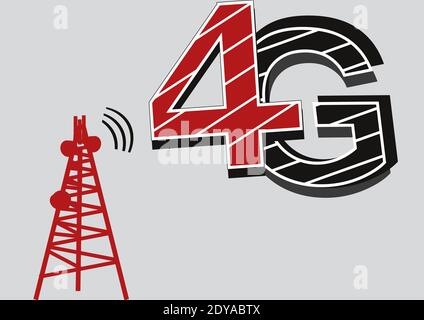 4g-Netzwerk-Tower-Clip Art. 4g-Netzwerk-Symbol, isoliert auf weißem Hintergrund. 4g Internet, Vektor-Illustration, Rot und Schwarz Farbe. Stock Vektor