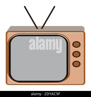 Vektorgrafik, Vintage TV, braune Farbe. Altes TV-Symbol, isoliert auf weißem Hintergrund. Stock Vektor