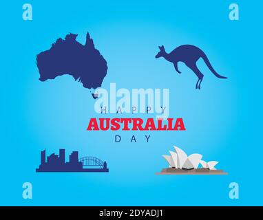 Happy australia Day Schriftzug mit Set-Icons auf blauem Hintergrund vektorgrafik Design Stock Vektor