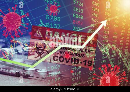 Der Aktienmarkt der Unternehmen steigt nach dem Coronavirus(Covid-19)-Pandemiekonzept nach oben. Stockfoto