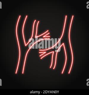 Symbol für Neon-Blutgefäße im Linienstil. Arterie- und Venensymbol. Teil des menschlichen Kreislaufsystems. Vektorgrafik. Stock Vektor