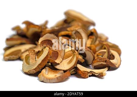 Getrocknete Steinpilze in einer Nahaufnahme Stockfoto