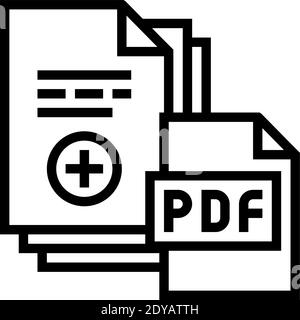 Dokumentationsscan Hinzufügen in pdf-Datei Linie Symbol Vektor Illustration Stock Vektor