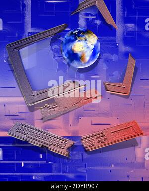 Die Erde zerstören einen Computer Stockfoto
