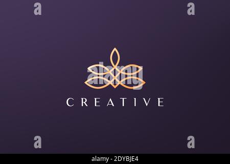 Gold Blatt Luxus Blume Logo in schlichter Form mit modernen Stil Stock Vektor