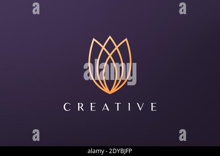 Gold Blatt Luxus Blume Logo in schlichter Form mit modernen Stil Stock Vektor