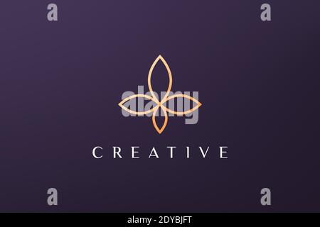 Gold Blatt Luxus Blume Logo in schlichter Form mit modernen Stil Stock Vektor