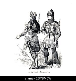 Englische Bogenschützen aus dem Buch 'Danes, Saxons and Normans : or, Stories of our Ahnen' von Edgar, J. G. (John George), 1834-1864 Veröffentlicht 1863 in London Stockfoto
