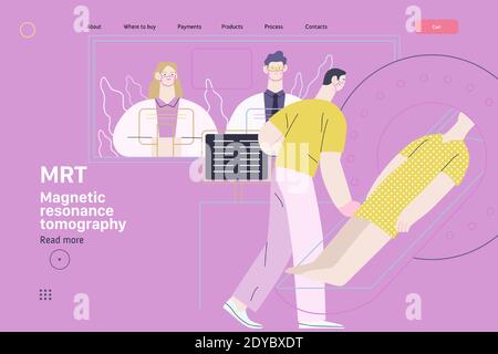 Medizinische Tests Illustration - Magnetresonanztomographie - moderne Wohnung vektor-Konzept digitale Illustration von mrt-Verfahren - ein Patient In der Scann Stock Vektor