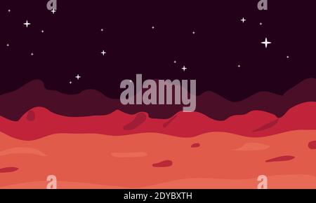 Mars Hintergrund mit flachem Design Wissenschaft Planet. Alien roten Planeten mars mit Sternen. Forschung cosmas Vektor Illustration Landschaft Stock Vektor