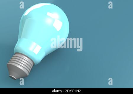 Eine Illustration einer blauen Glühbirne isoliert auf blauem Hintergrund, 3D-Rendering Stockfoto