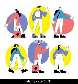 Bündel von sechs Personen im Urlaub Zeichen Vektor Illustration Design Stock Vektor