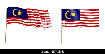 Bunte naturalistische wehende Flagge Malaysias. Vektorgrafik. EPS10 Stock Vektor