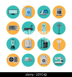Bündel von sechzehn Geräte Set flache Stil Symbole Vektor-Illustration Design Stock Vektor