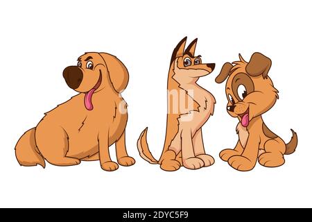 Gruppe von Hunden Comic-Zeichentrickfiguren Vektor Illustration Design Stock Vektor